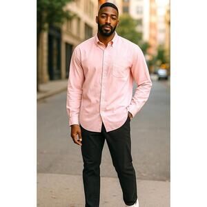 FACONNABLE Men’s Shirt Pink Button Down Long Sleeve All Cotton Large